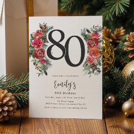 Elegant Orange & Red Floral 80. Geburtstag Einladung