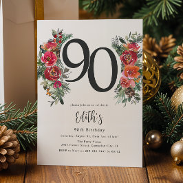Elegant Orange & Red Floral 90. Geburtstag Einladung