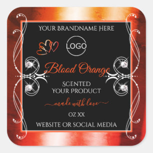 Elegant Orange Red Product Label Logo Juwelen Blac Quadratischer Aufkleber