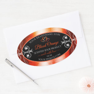Elegant Orange Red Product Labels Jewels Black Ovaler Aufkleber