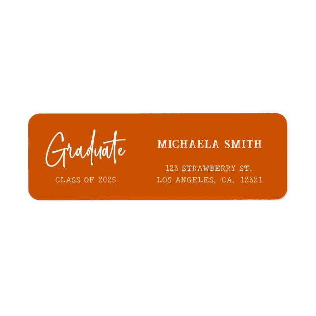 Elegant Orange Script Graduation Return Address (Vorne)
