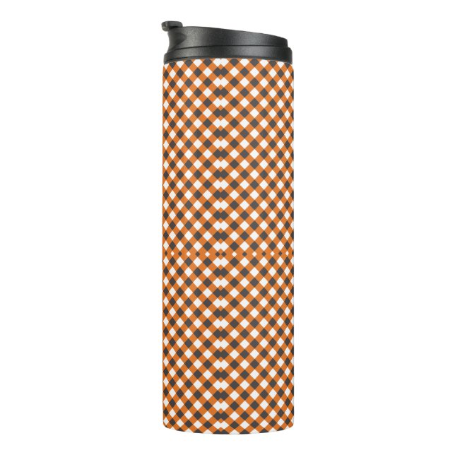 Elegant Orange White Gingham Kariert Thermosbecher (Nach rechts gedreht)