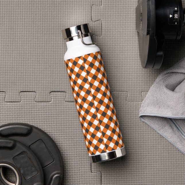 Elegant Orange & White Kariert Gingham Trinkflasche (Fitnessstudio)