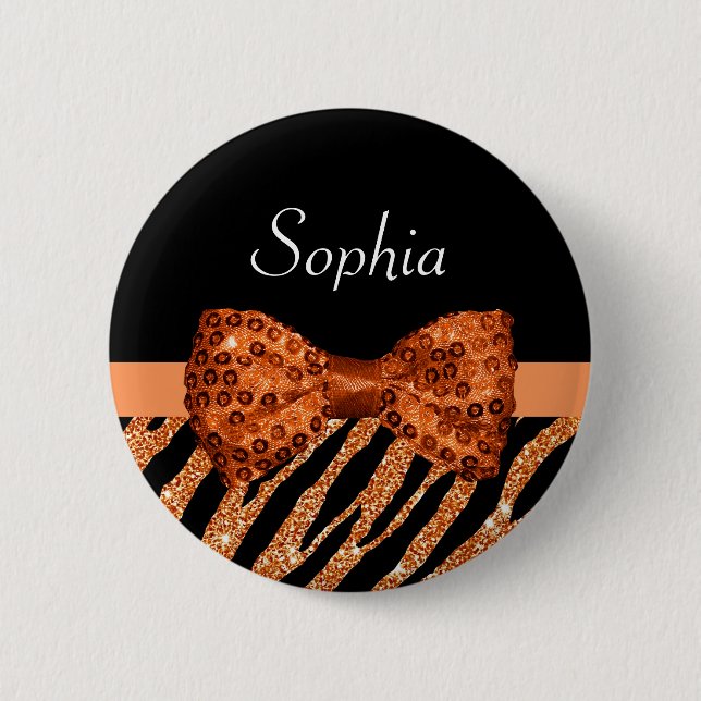 Elegant Orange Zebra Print IMITATS Glitz Bow und N Button (Vorderseite)