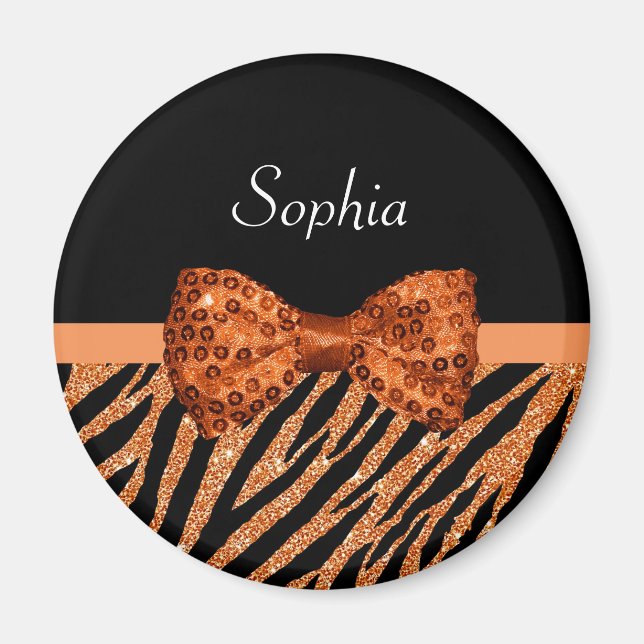 Elegant Orange Zebra Print IMITATS Glitz Bow und N Magnet (Vorne)