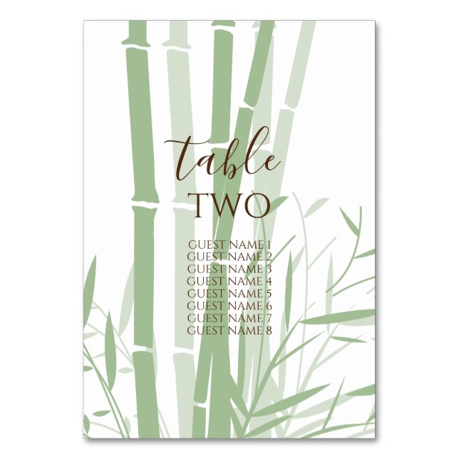 Elegant Oriental Bamboo Wedding Guest Names Tischnummer (Vorderseite)