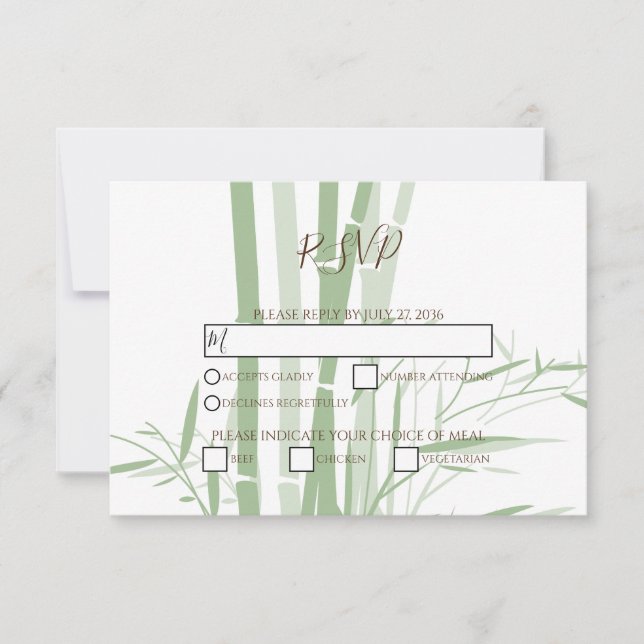 Elegant Oriental Bamboo Wedding RSVP Cards (Vorderseite)