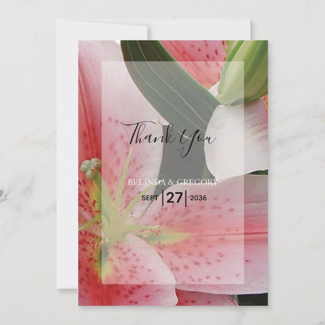 Elegant Oriental Lilies Wedding Danke-Card Dankeskarte (Rückseite)