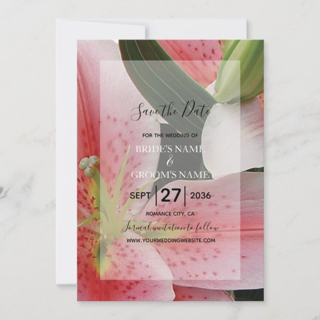Elegant Oriental Lilies Wedding Save the Date (Vorderseite)