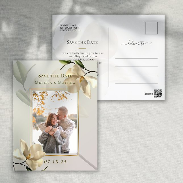 Elegant Oriental Magnolia Hochzeit speichern Sie d Postkarte (Elegant Oriental Magnolia Wedding Save the Date Postcard)