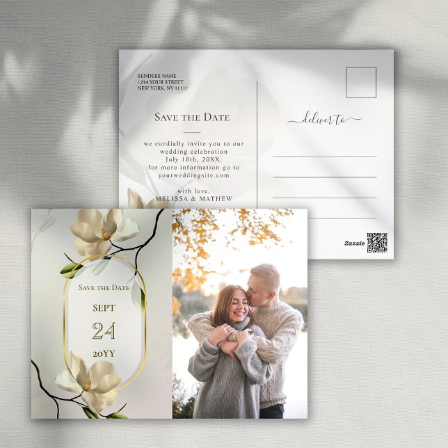 Elegant Oriental Magnolia Hochzeit speichern Sie d Postkarte (Elegant Oriental Magnolia Wedding Save the Date Postcard)