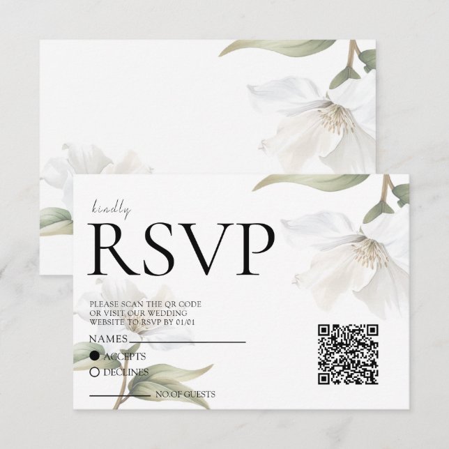 Elegant Oriental Magnolia Wedding  RSVP Karte (Vorne/Hinten)