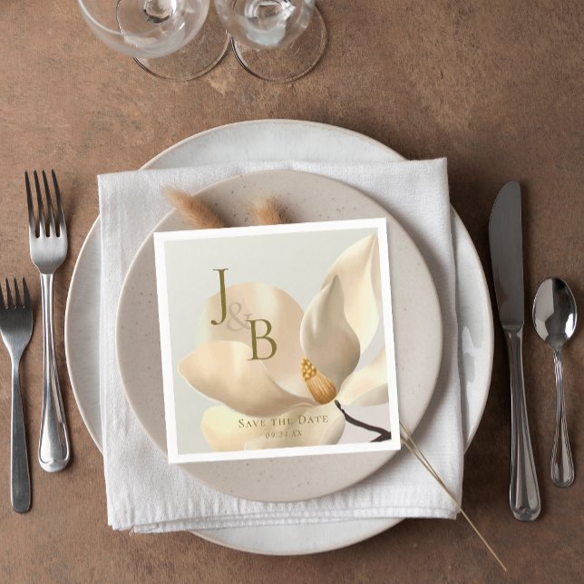 Elegant Oriental White Magnolia Save the Date Serviette (Elegant Oriental White Magnolia Save the Date Napkins)