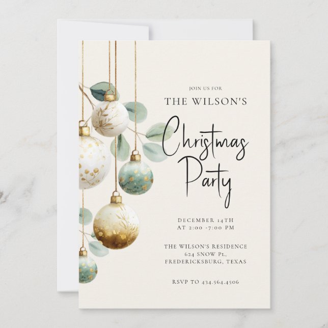 Elegant Ornament Green Gold Holiday Invitation Einladung (Vorderseite)