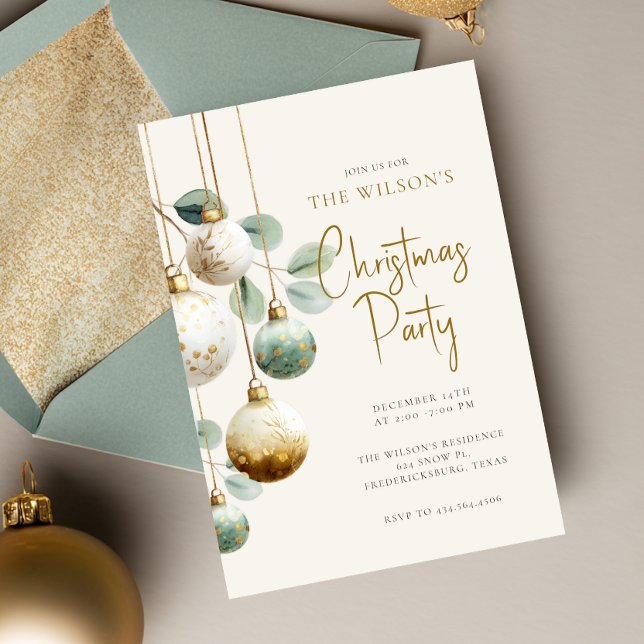Elegant Ornament Green Gold Holiday Invitation Einladung (Von Creator hochgeladen)