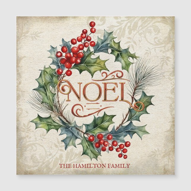 Elegant Ornate Vintage Style Noel Floral Magnetkarte (Vorderseite)