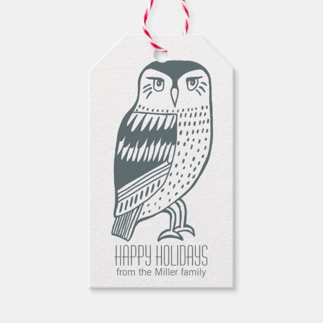 Elegant Owl Happy Holiday Seasons Grüße CUSTOM Geschenkanhänger (Vorderseite)