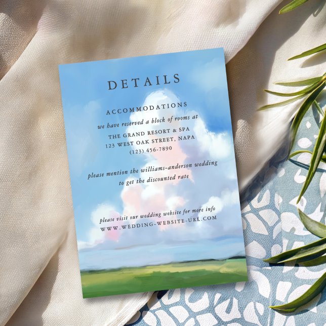 Elegant Painted Landscape Blue Sky Clouds Wedding Begleitkarte (Von Creator hochgeladen)