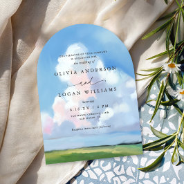 Elegant Painted Landscape Blue Sky Clouds Wedding Einladung
