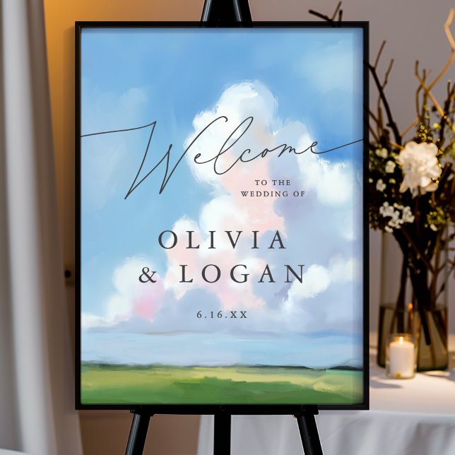 Elegant Painted Landscape Clouds Wedding Welcome Poster (Von Creator hochgeladen)