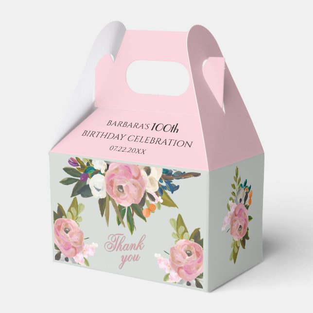 Elegant Painted Pink Floral 100th birthday favors  Geschenkschachtel (Vorderseite)