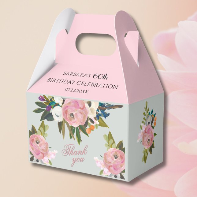 *Elegant Painted Pink Floral 60th birthday favors  Geschenkschachtel (Von Creator hochgeladen)