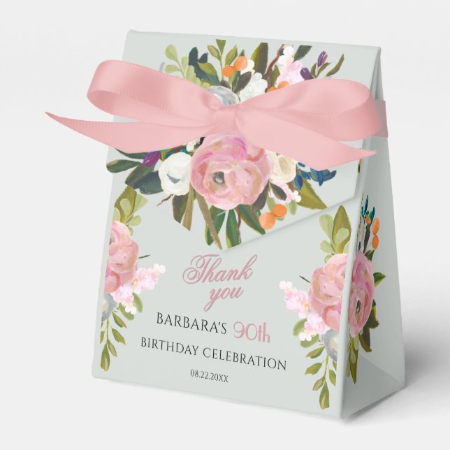 Elegant Painted Pink Floral 90th birthday favors  Geschenkschachtel (Vorderseite)