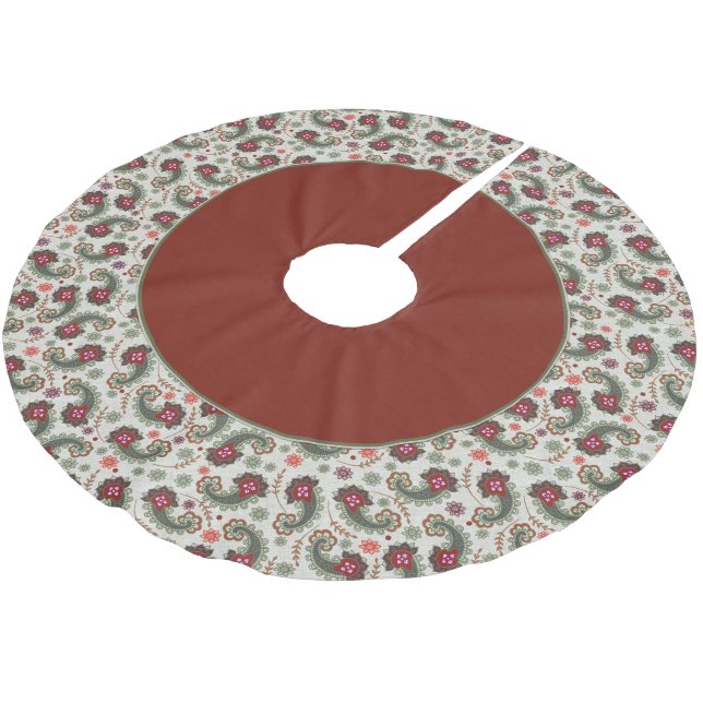 Elegant Paisley Christmas Tree Skirt Polyester Weihnachtsbaumdecke (Schrägansicht)