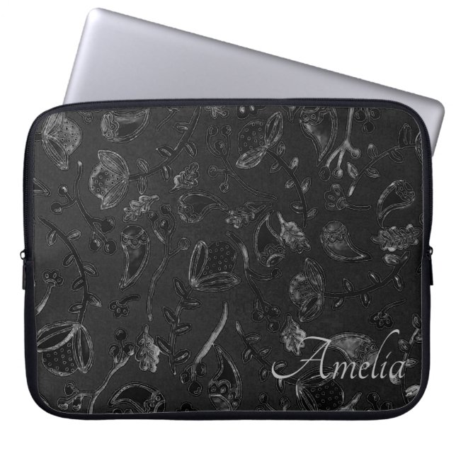 Elegant Paisley Floral Black Personalised Laptopschutzhülle (Vorderseite)
