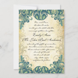 Elegant Paisley Peacock Blue Green und Gold Magneteinladung