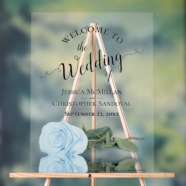 Elegant Pale Blue Rose Romantic Wedding Welcome Acrylschild (Neutral)
