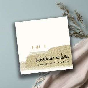 ELEGANT PALE GOLD BLACK BRUSH STROKE CALLIGRAPHIE  QUADRATISCHE VISITENKARTE