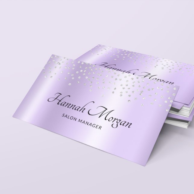 Elegant Pale Lavender Lila Ombre Silver Confetti Visitenkarte (Elegant Pale Lavender Purple Ombre Silver Confetti Business Card)