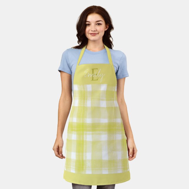 Elegant Pale yellow White Plaid Christmas Apron Schürze (Getragen)