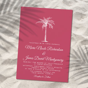 Elegant Palm Magenta Formal Beach Wedding Einladung