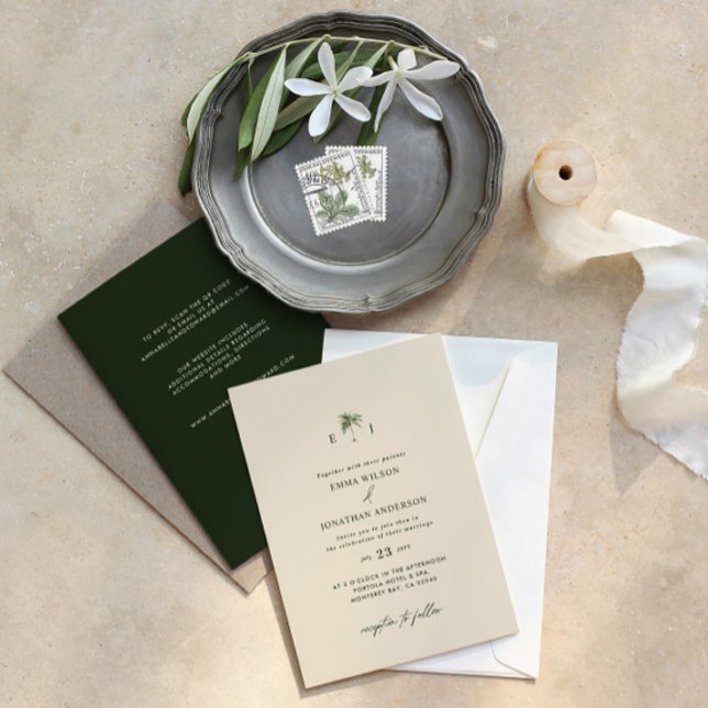 Elegant Palm Tree Wedding Invitation with QR Code Einladung (Von Creator hochgeladen)