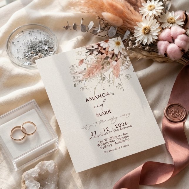 Elegant Pampas Grass Boho Wildblume Wedding Einladung (Von Creator hochgeladen)