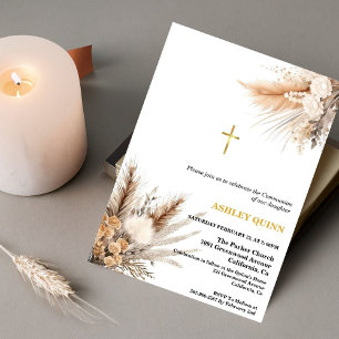Elegant Pampas Grass Cross First Communation Einladung