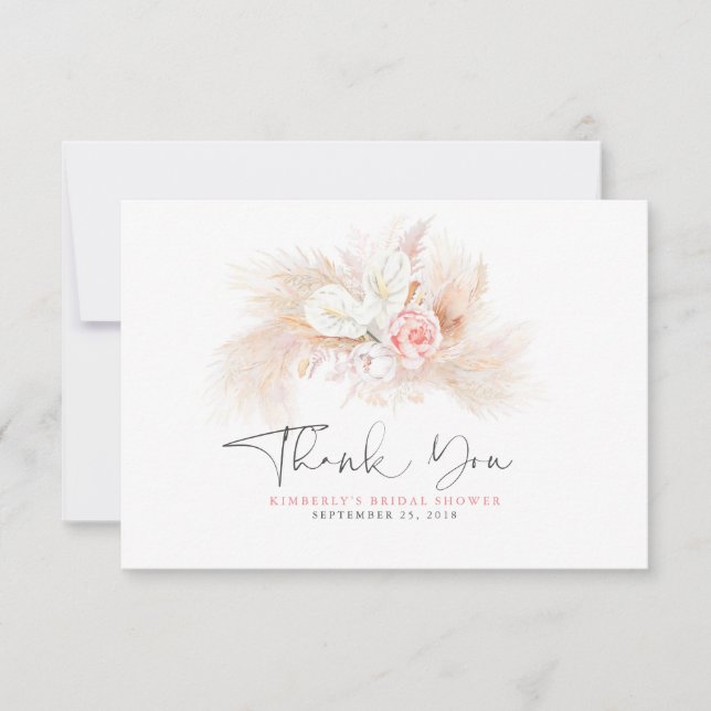 Elegant Pampas Grass Pink Floral Vielen Dank Dankeskarte (Vorderseite)