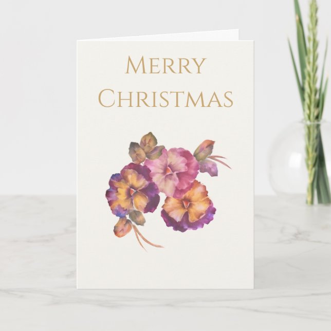 Elegant Pansy Christmas Card — Floral Holiday Gree Karte (Vorderseite)