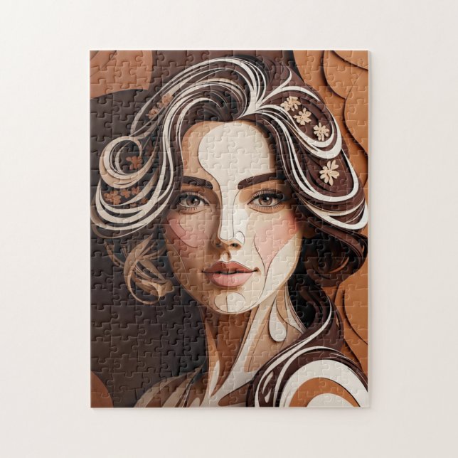 Elegant Paper-Cut Portrait in Warm Earth Tones Puzzle (Vertikal)