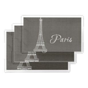 Elegant Paris Eiffel Tower Dark Gray Burlap Look Acryl Tablett