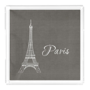 Elegant Paris Eiffel Tower Dark Gray Burlap Look Acryl Tablett