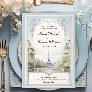 Elegant Paris Eiffel Tower Powder Blue Wedding Einladung