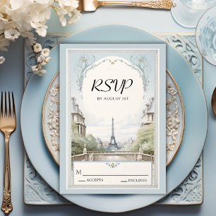 Elegant Paris Eiffel Tower Powder Blue Wedding RSVP Karte