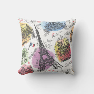 Elegant Paris France Fashion Sketch Kissen