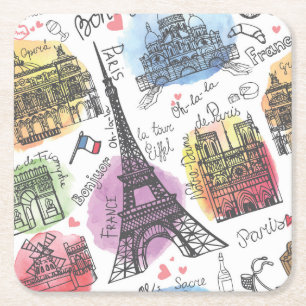 Elegant Paris France Fashion Sketch Rechteckiger Pappuntersetzer