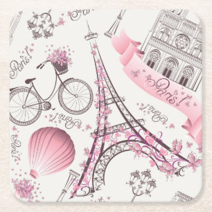 Elegant Paris France Fashion Sketch Rechteckiger Pappuntersetzer