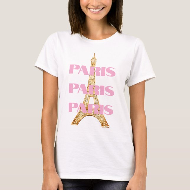 Elegant Parisian Eiffel Tower Paris in Pink T-Shirt (Vorderseite)