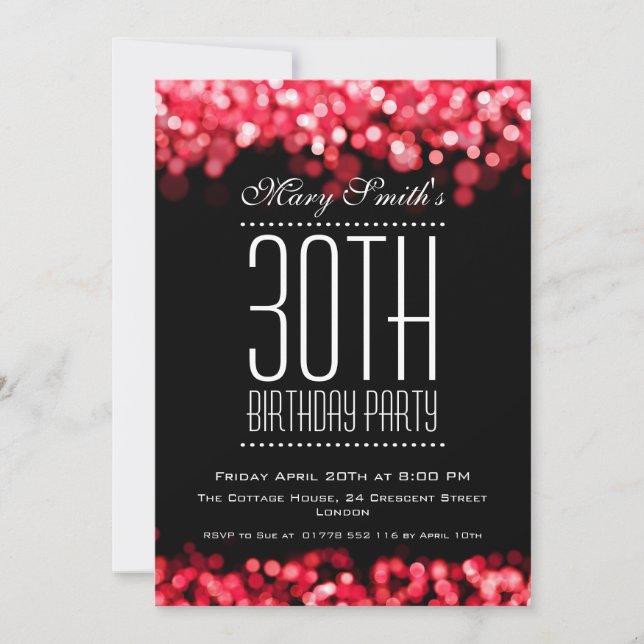Elegant Party Invitation Sparkling Lights Red Einladung (Vorderseite)